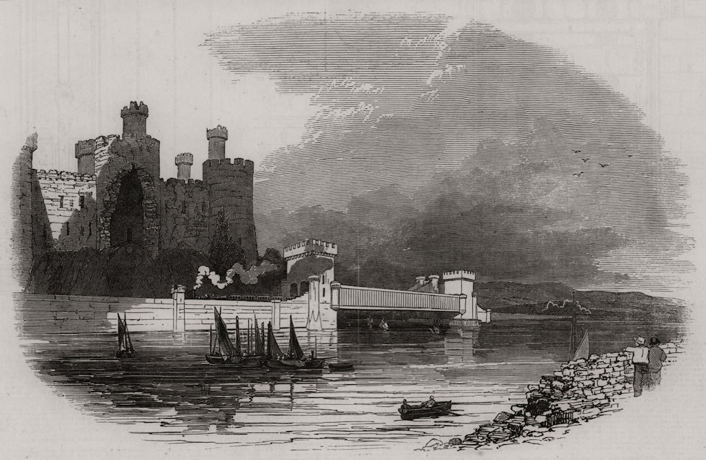 Associate Product River Conwy tubular railway bridge as it will appear when completed. Wales, 1848