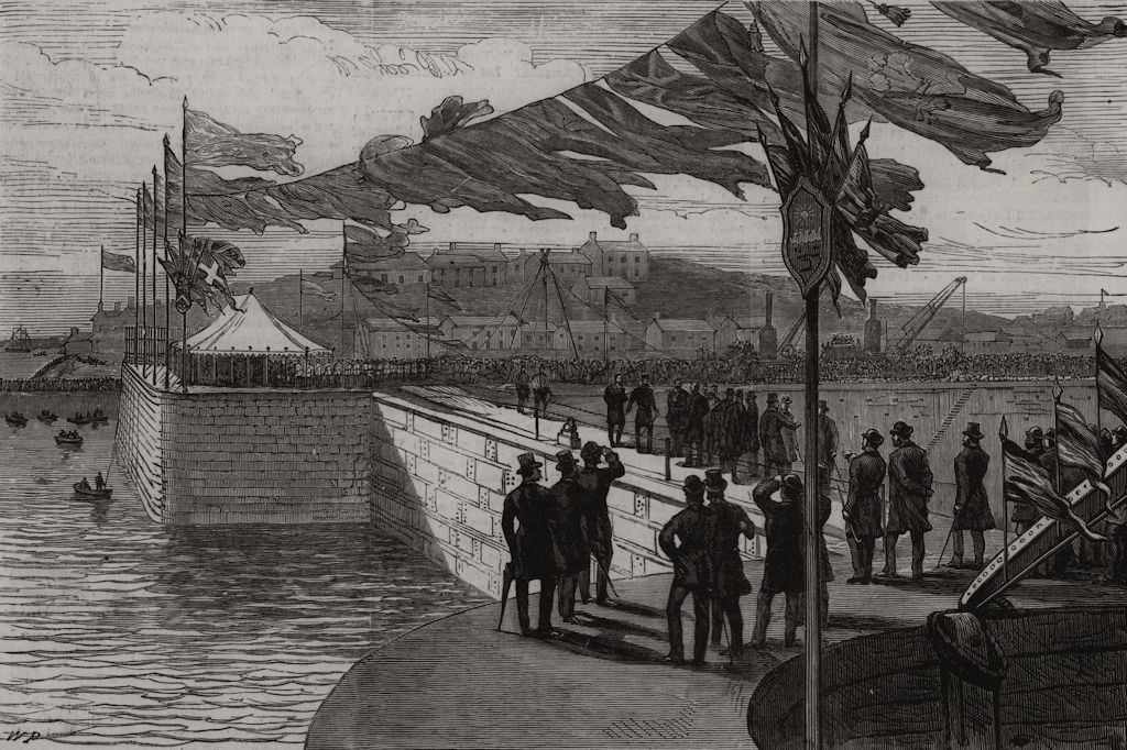 Duke Of Edinburgh inspecting the dock under construction at Milford Haven 1882
