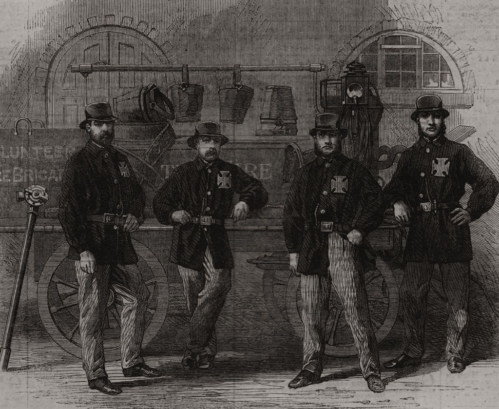 Associate Product Members of the Coventry Volunteer Fire Brigade. Warwickshire, old print, 1862