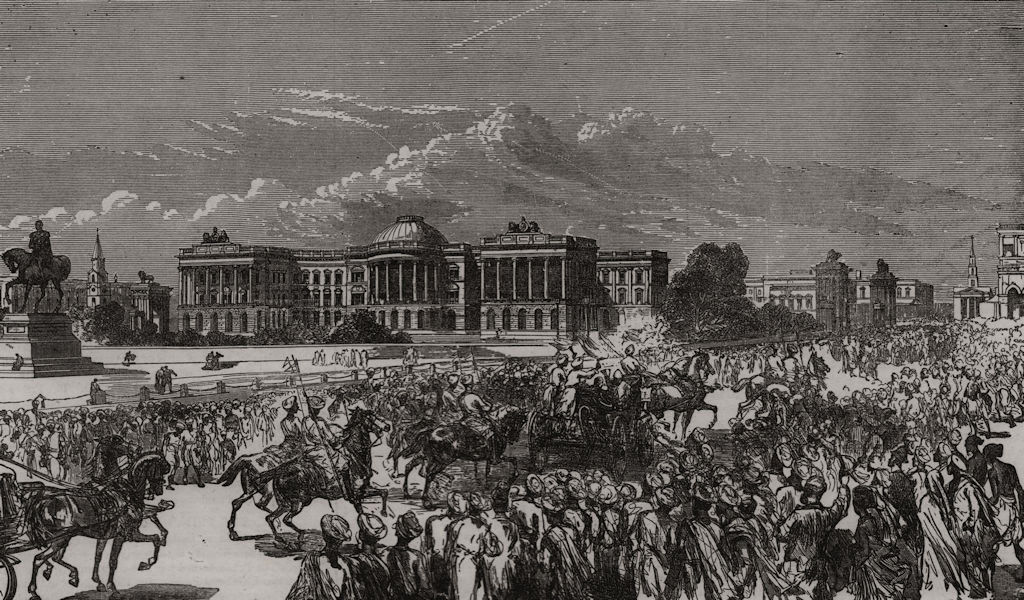Arrival of the Prince of Wales at Calcutta (Kolkata) . India, old print, 1876