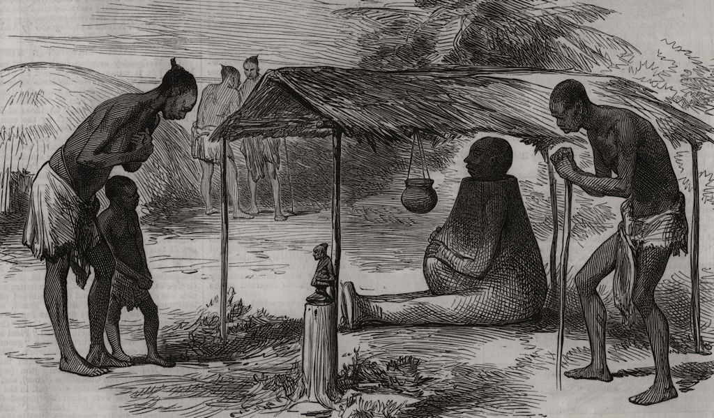 Associate Product Lieutenant Cameron's travels in Central Africa: clay idol at Bwarwe 1876 print