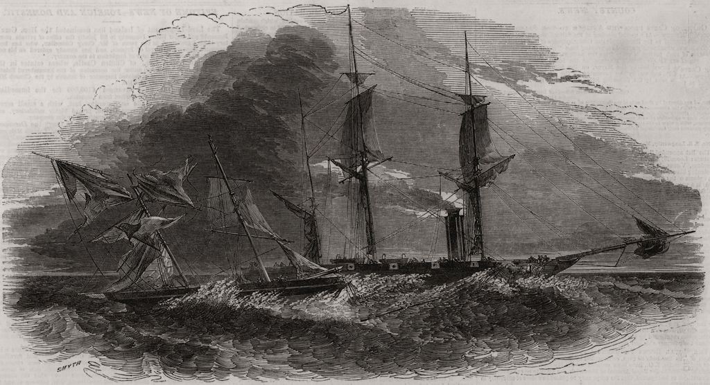 Associate Product Brazilian Slaver trying to run down HMS Phoenix, on the coast of Africa, 1850
