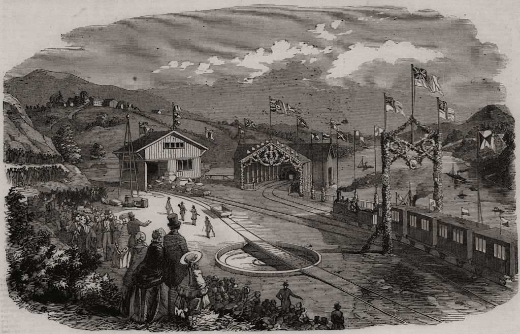 The Norwegian Trunk Railway - Eidsvold Station. Norway, antique print, 1854