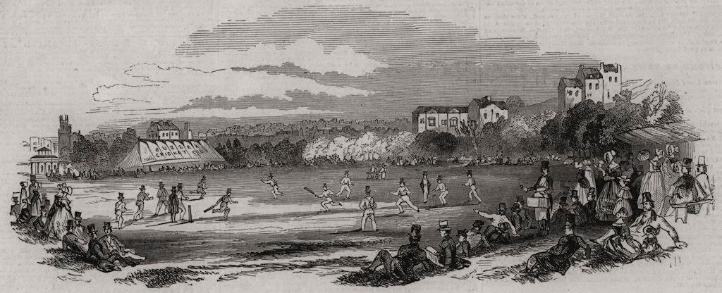 Grand cricket match at Brighton. Sussex, antique print, 1844