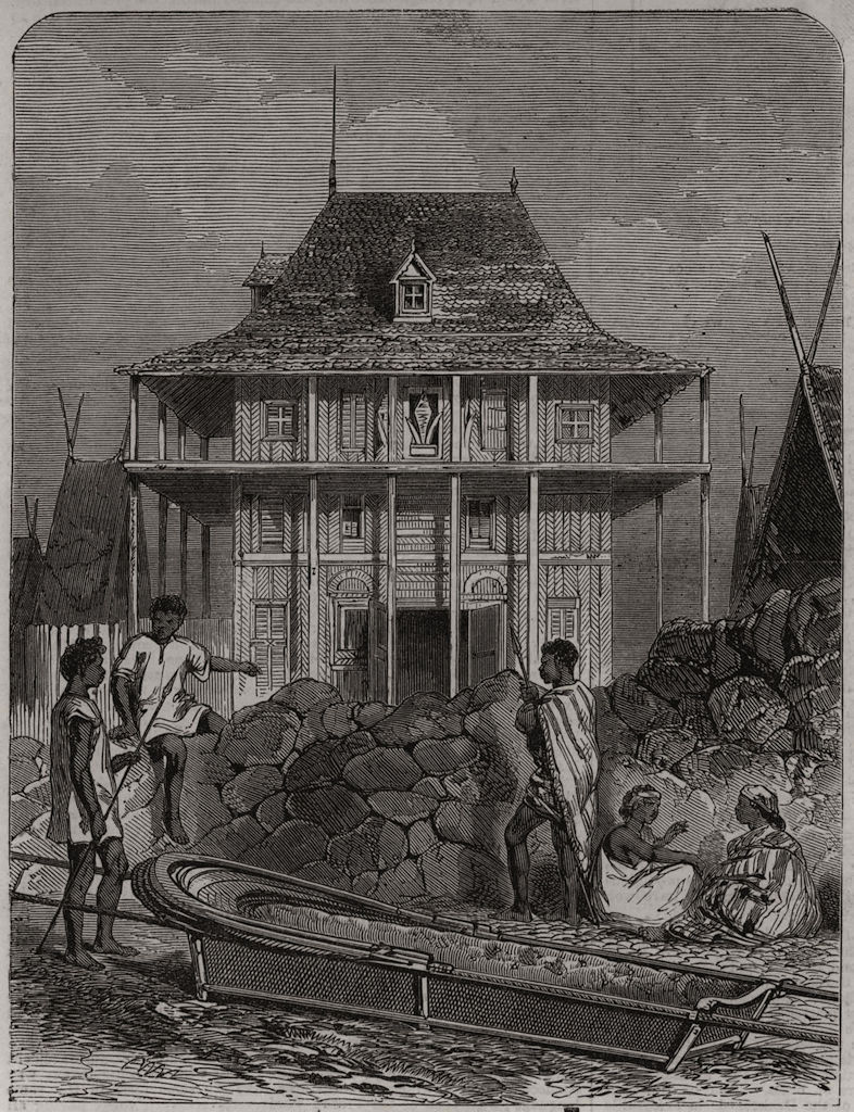 Residence of Indriamatcaravalo, the late chief of Ambalomanga. Madagascar 1863