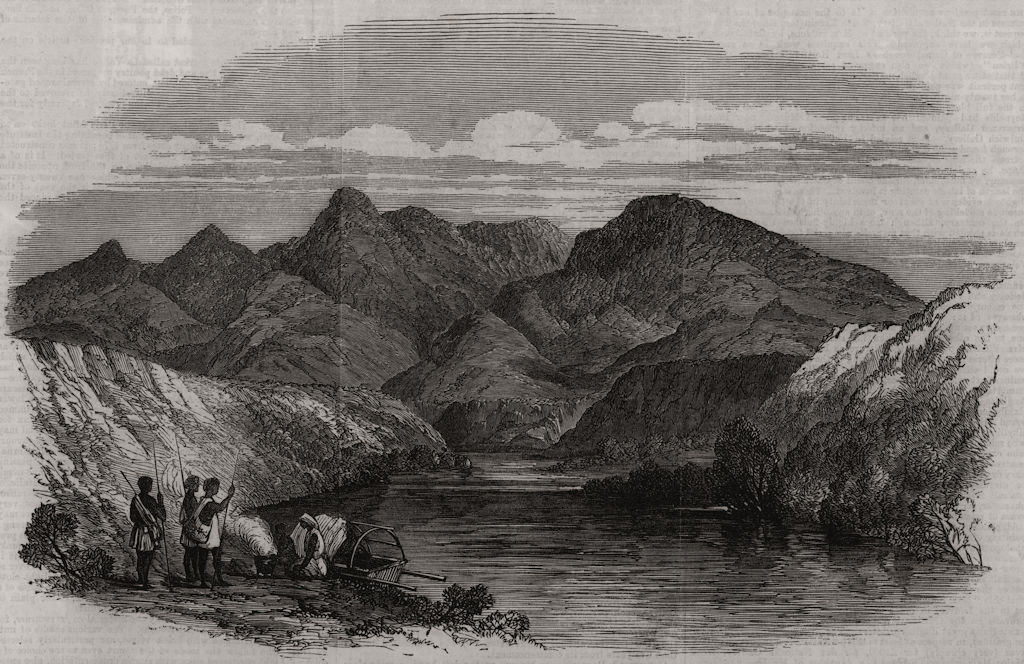 Ferry over the river Mangoro, at Andakana. Madagascar 1863 old antique print