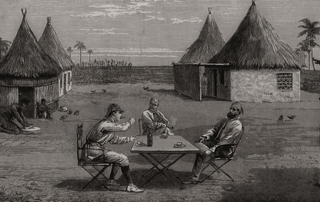 The prison of Emin Pasha & Mr. Jephson at Dufile. Uganda, antique print, 1890