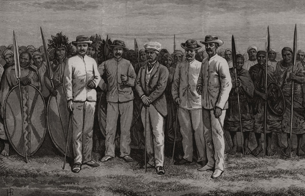 Stanley's Emin Pasha Relief Expedition, Bagamoyo, Tanzania. Masai warriors, 1890