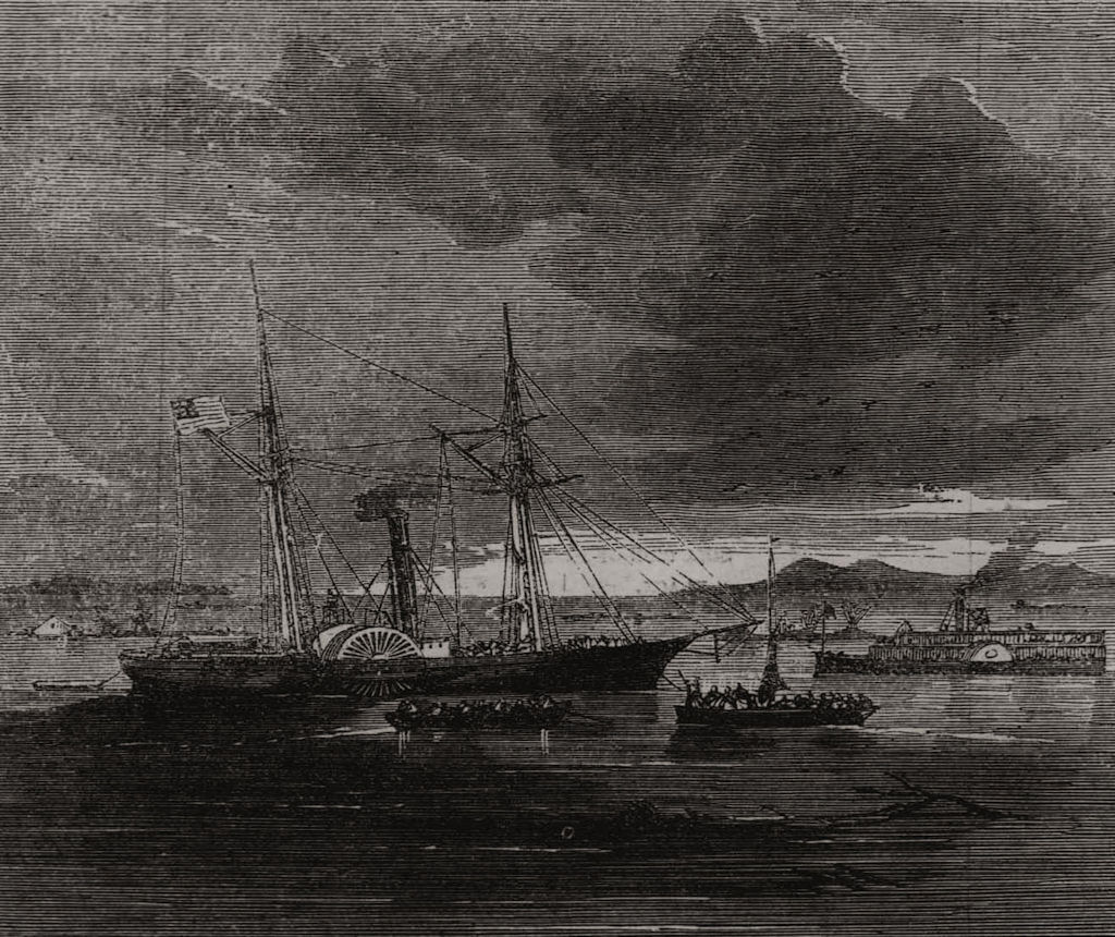 US steamer Schubric in the Sacramento river, Rio Vista. California floods, 1862