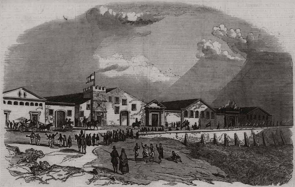 The Sherry wine stores of Don Pedro Domecq, at Xeres. Spain, antique print, 1849