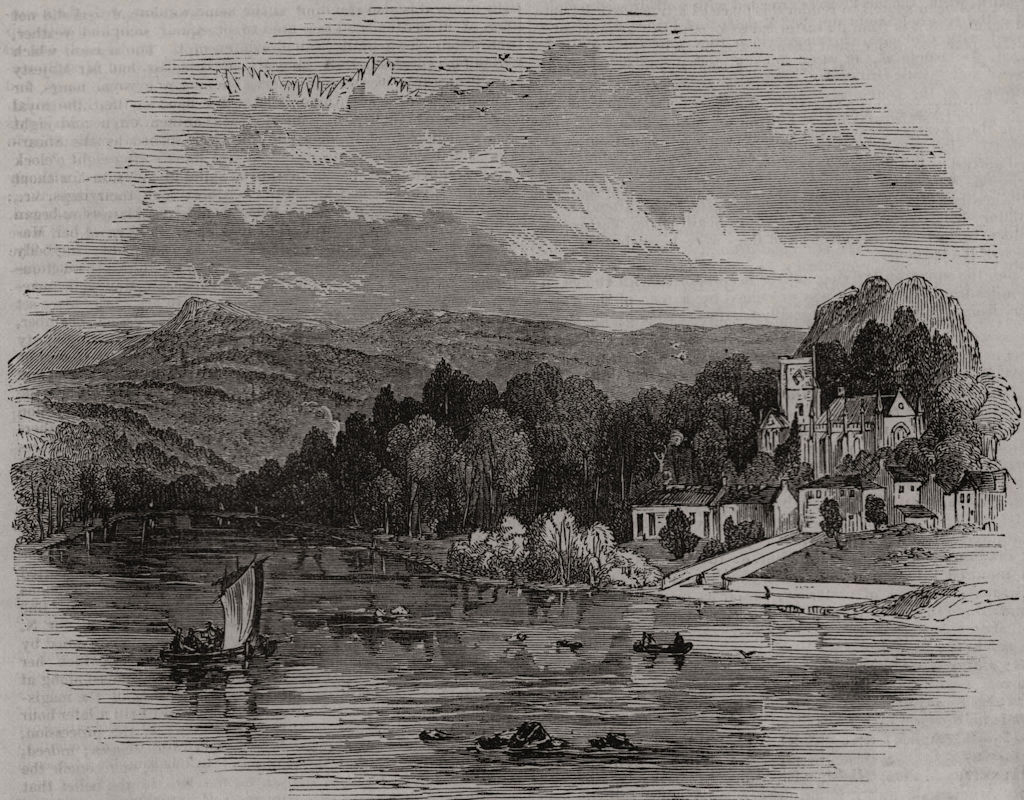 Dunkeld. Scotland, antique print, 1842