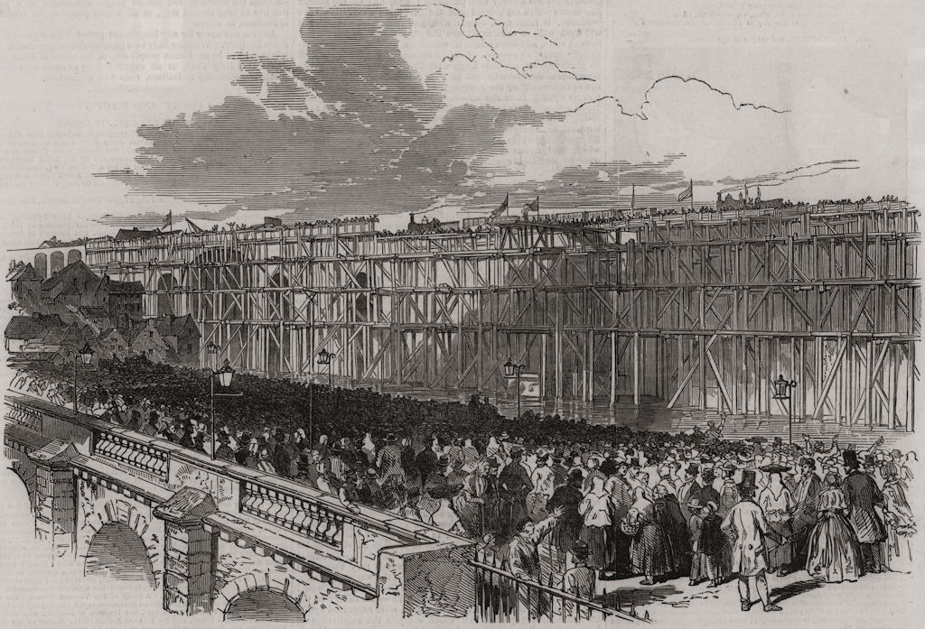 Opening of the High Level Railway Bridge, at Newcastle-upon-Tyne, print, 1848