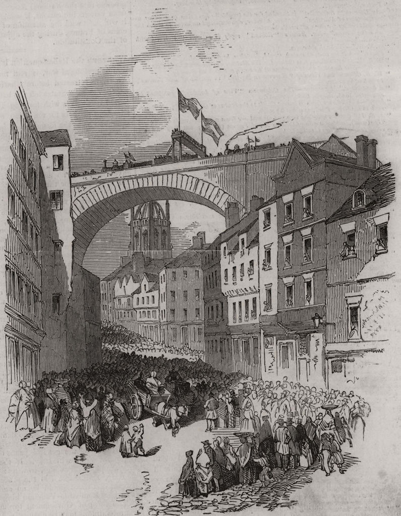 Associate Product Stupendous railway arch over Dean-Street, Newcastle-upon-Tyne, old print, 1848