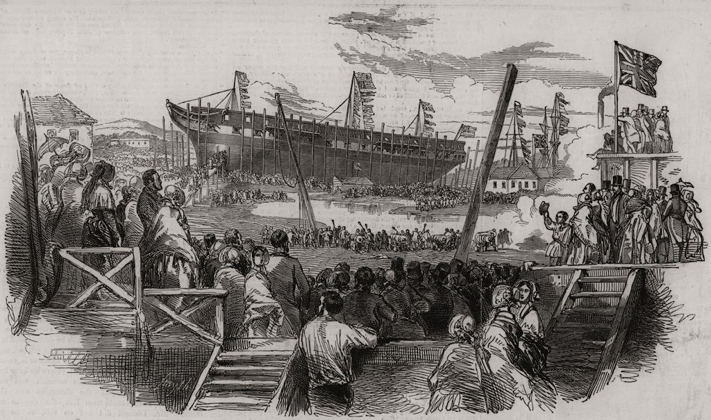 Associate Product Launch of the " Blenheim ", East Indiaman, at Newcastle-upon-Tyne, print, 1848