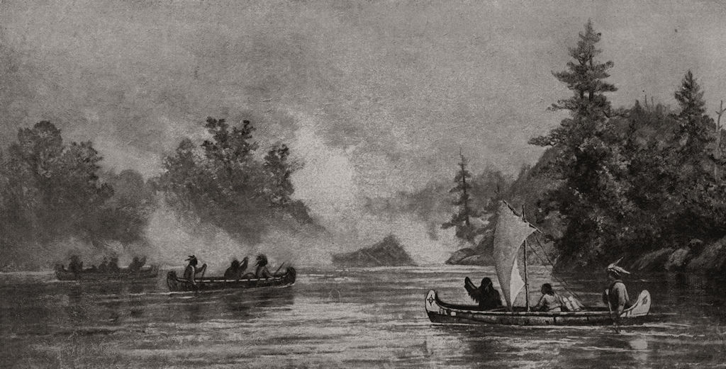 The Thousand Isles. St Lawrence. Native American Indians in canoes, print, 1894