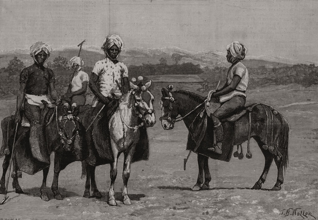 Associate Product Manipuri polo players and ponies. India, antique print, 1891