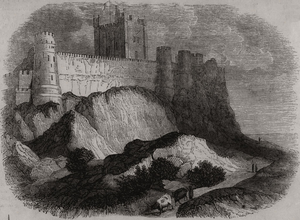 Associate Product Rock of Bamburgh, with the castle in its present state. Northumberland, 1858