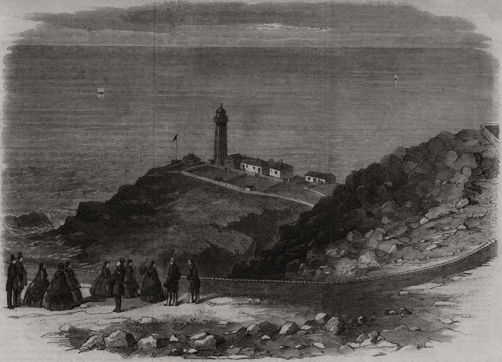 Associate Product Queen Victoria visiting South Stack lighthouse, Holyhead. Wales, old print, 1861