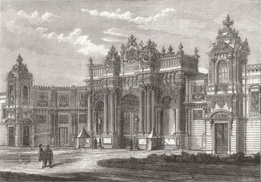 TURKEY. Sultan's new Palace, Istanbul, entrance 1862 old antique print picture
