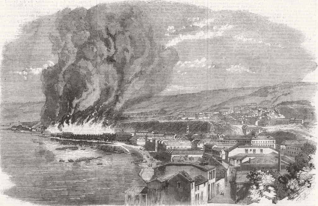 Associate Product CHILE. Valparaiso on Fire 1859 old antique vintage print picture