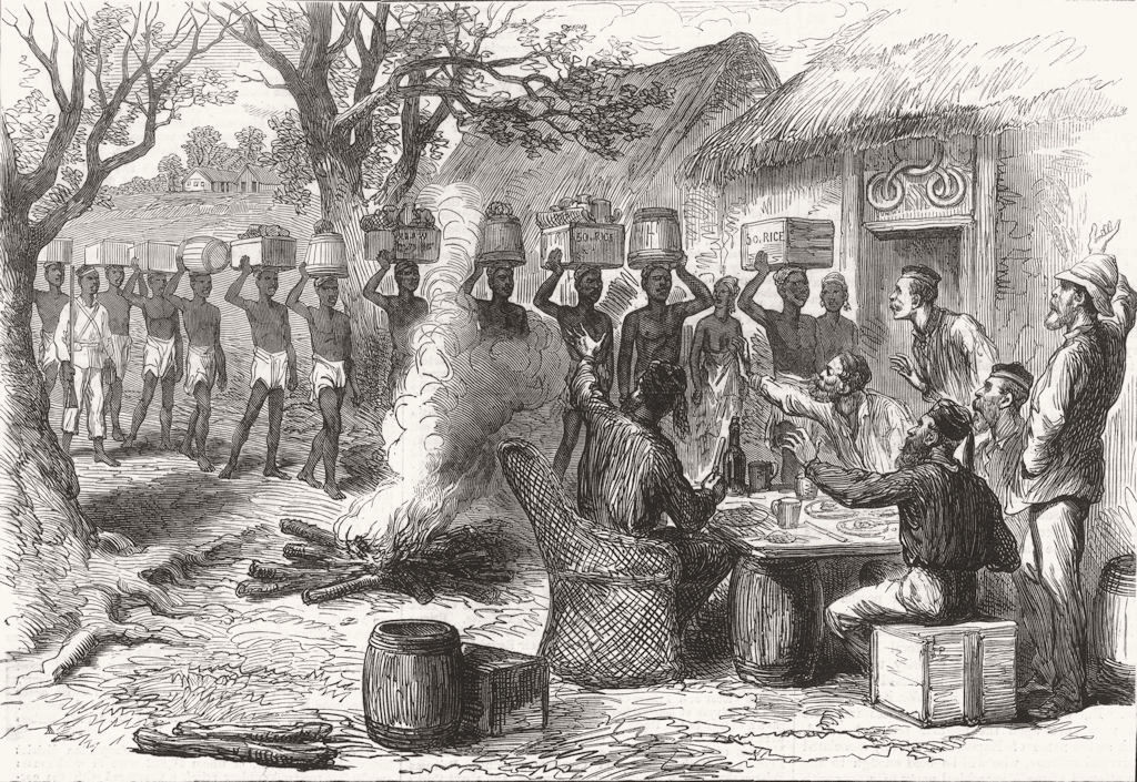 HOSPITALITY. Arrival of Stores 1874 old antique vintage print picture