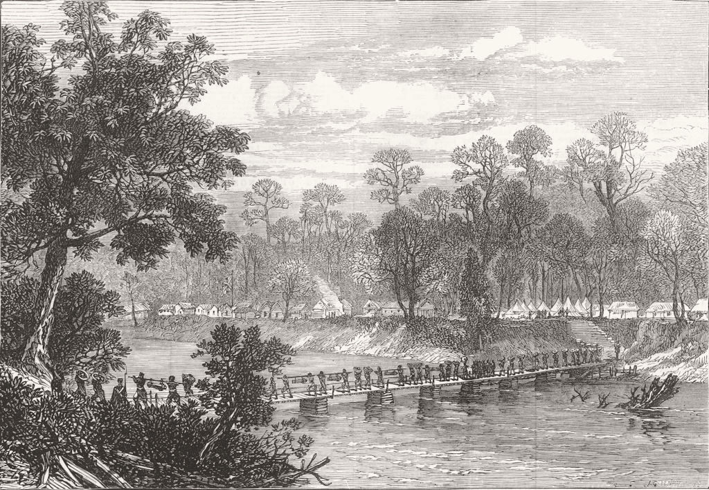 GHANA. Ashanti War. Camp, Prah-Su, Crossing River 1874 old antique print