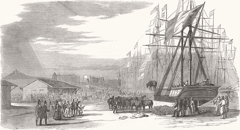 FRANCE. Troops embarking, Marseilles 1854 old antique vintage print picture