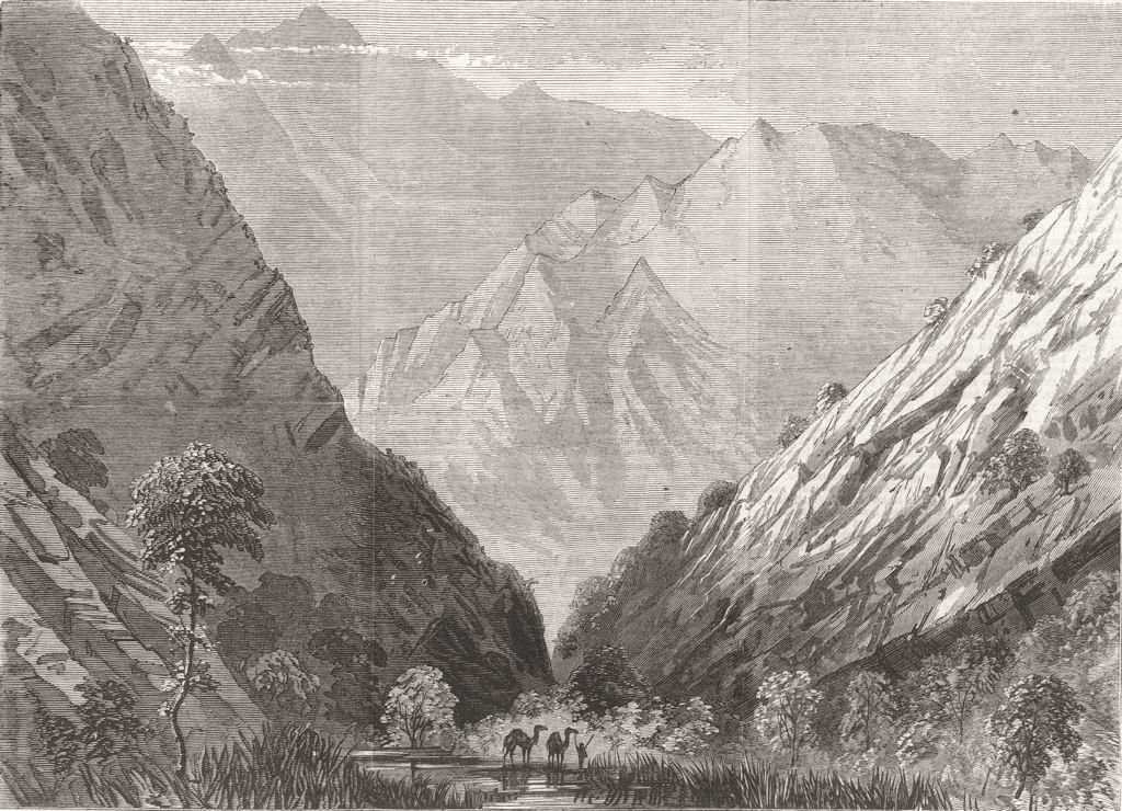 ETHIOPIA. Abyssinia Expedition, Tubboo, Tekonda Pass 1867 old antique print