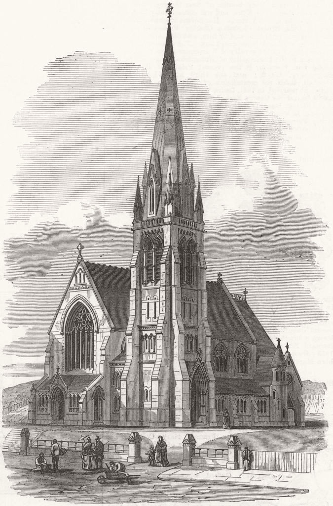 LONDON. Trinity Church, Finchley Road 1872 old antique vintage print picture