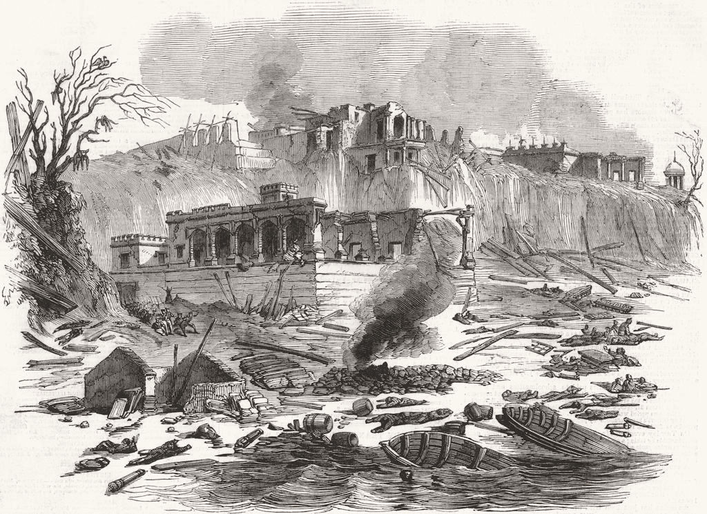 INDIA. Explosion, Raj Ghat Ferry, Varanasi 1850 old antique print picture