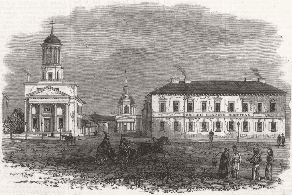 RUSSIA. British Seamens Hospital & church, Kronstadt 1866 old antique print