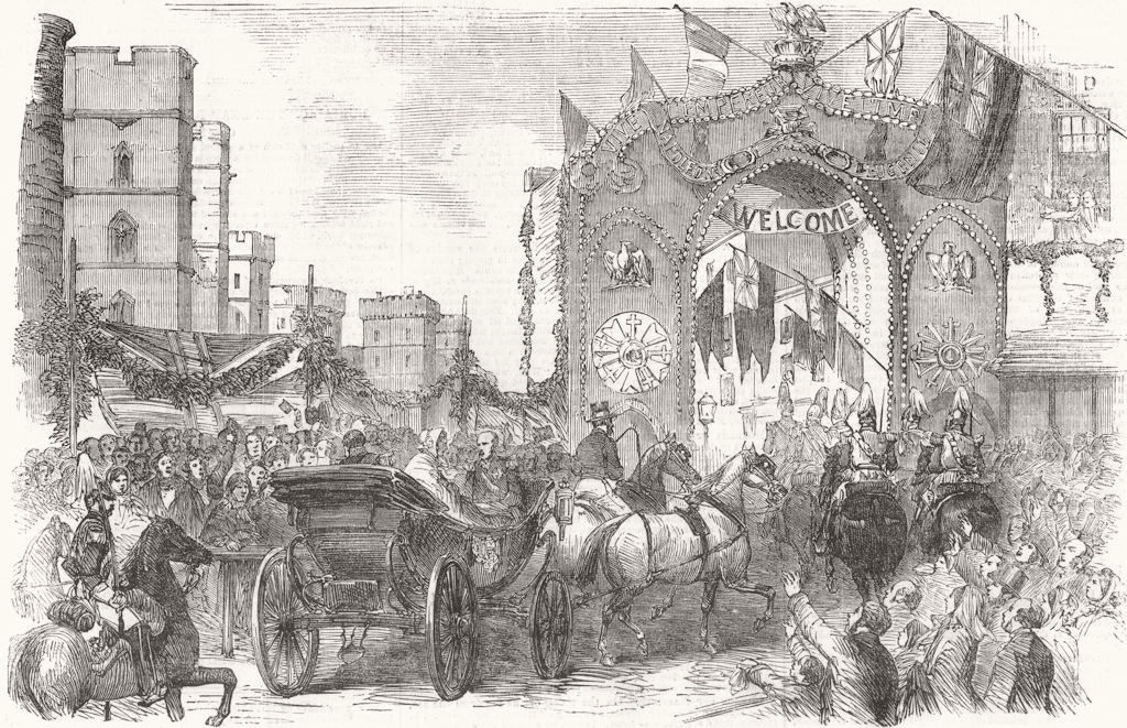 BERKS. French Emperor at Windsor Castle 1855 old antique vintage print picture
