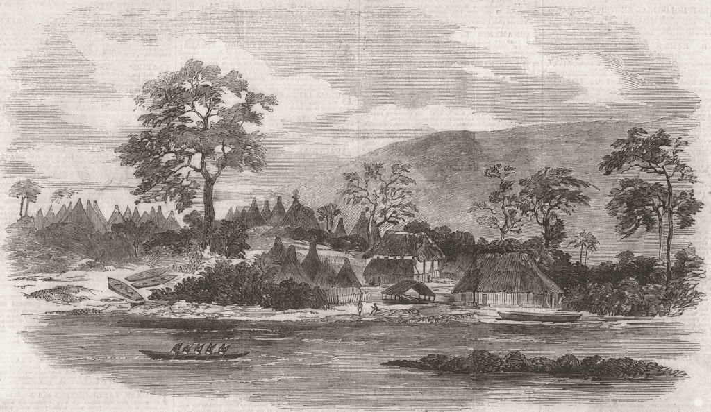 Associate Product LIBERIA. Mandinka Town, Malaghea, Mellicourie River 1855 old antique print