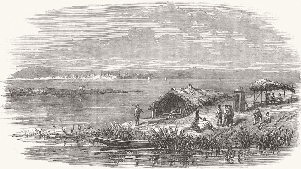 ROMANIA. Sketch, Danube, Giurgiu, opposite Rousse 1853 old antique print