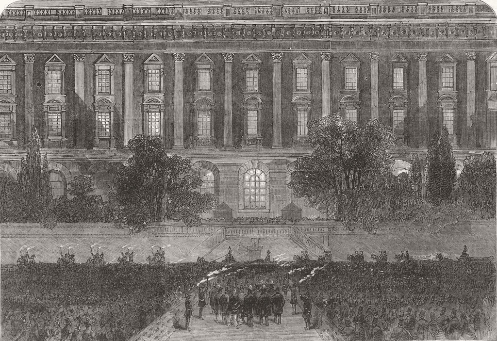 WALES. Torchlit Procession, Royal Palace, Stockholm 1864 old antique print