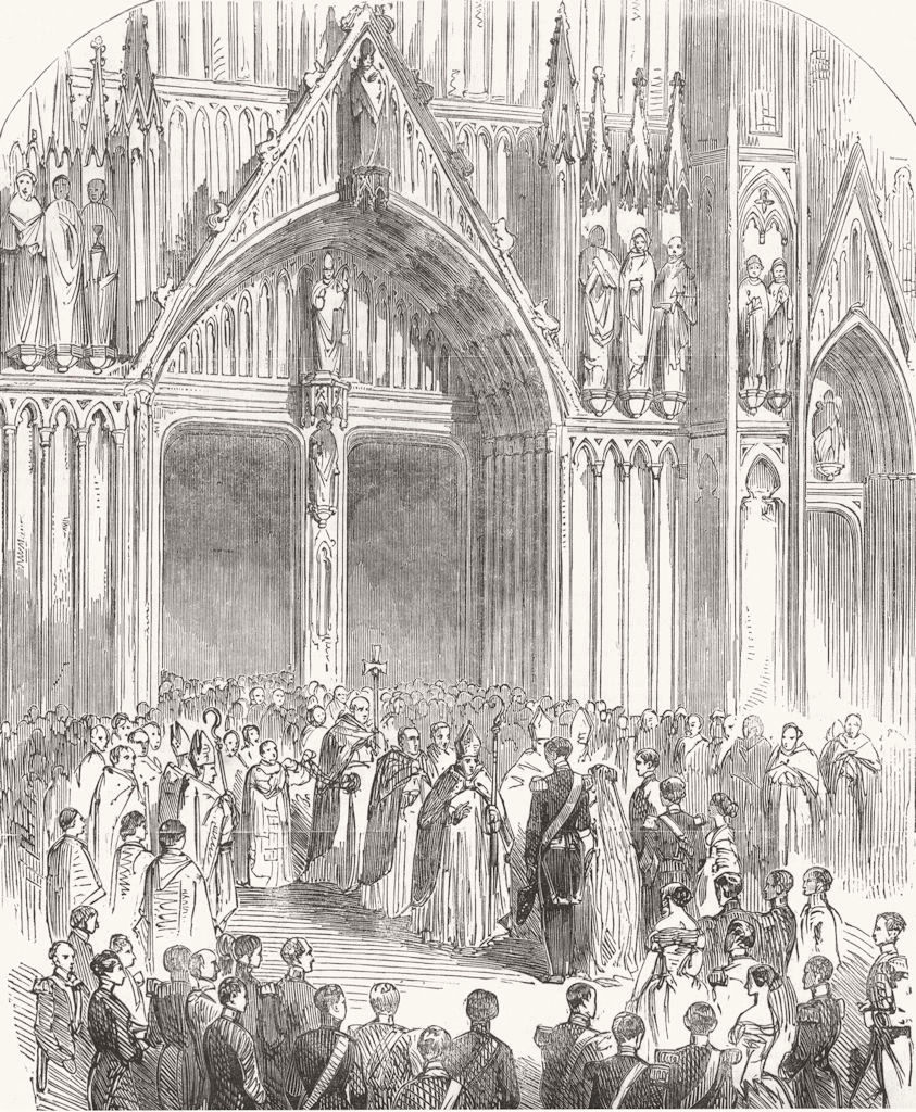 BELGIUM. Bridal Procession, St Gudule, Brussels 1853 old antique print picture