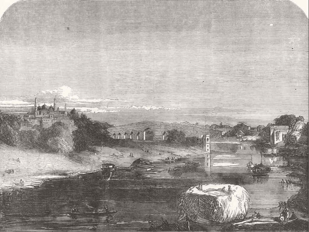 INDIA. Lucknow. Goomtee, bridges 1857 old antique vintage print picture
