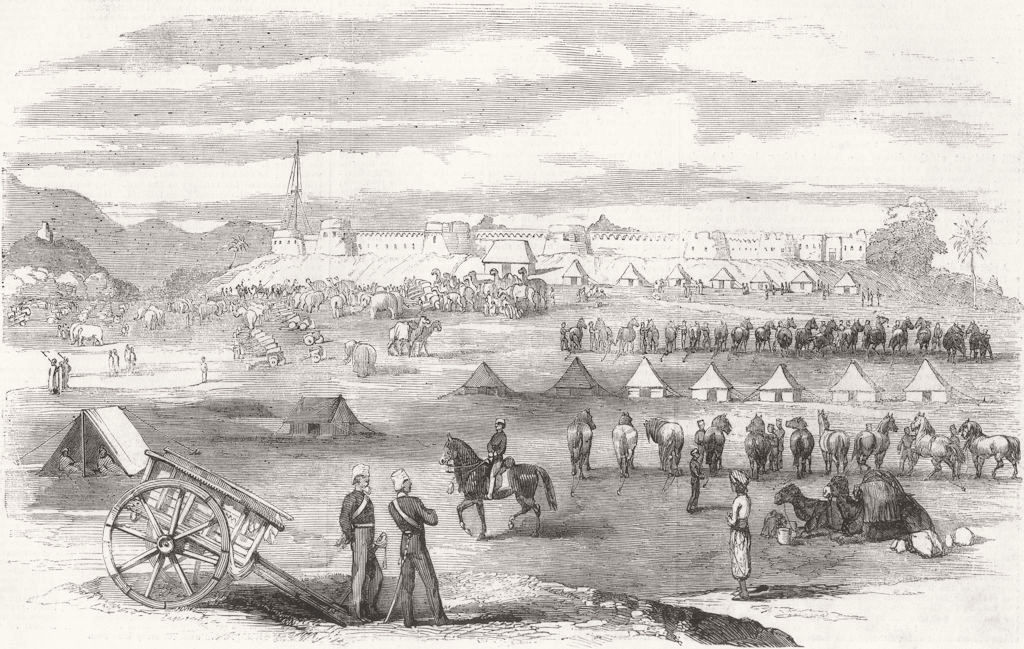 INDIA. Camp, Ahmednagar, General Woodburn's Brigade 1857 old antique print