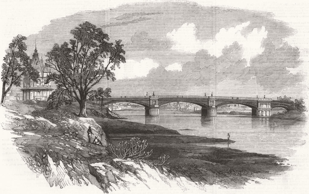 INDIA. Iron Bridge Across Goomtee, Lucknow 1859 old antique print picture