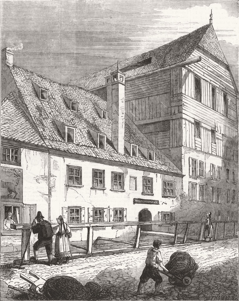 GERMANY. House, Augsburg, which Holbein was born 1859 old antique print