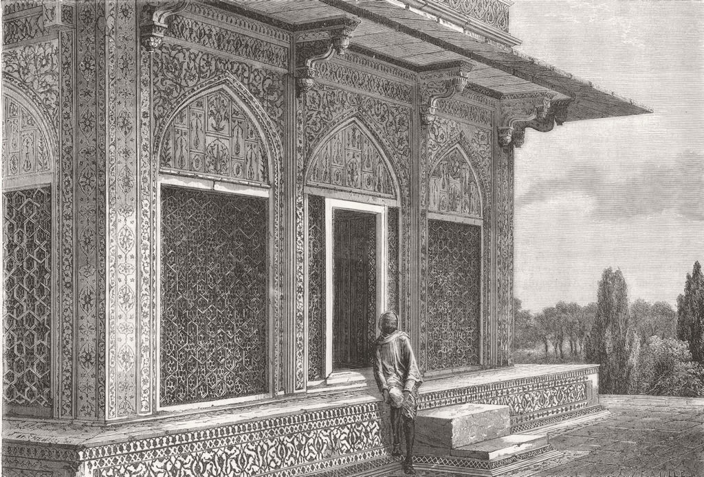 INDIA. Upper Kiosk, Etmad-Dowlah Mausoleum, Agra 1875 old antique print