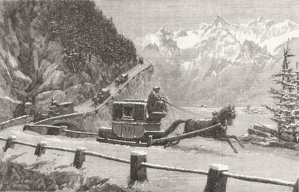 Associate Product FRANCE. Descending Mont Cenis, Winter 1864 old antique vintage print picture
