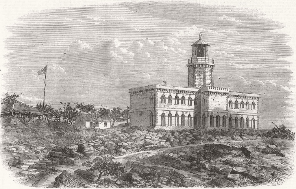 INDIA. Lighthouse, Kennery Island, Mumbai 1868 old antique print picture