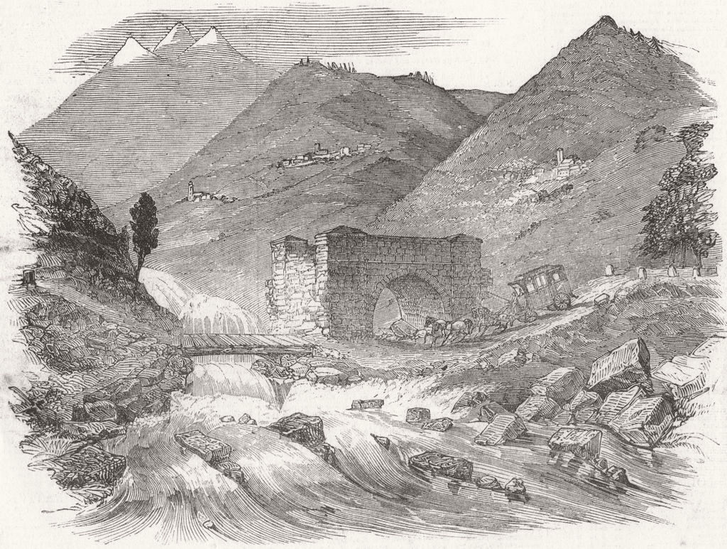 SWITZERLAND. Destruction of Great Road over Simplon 1849 old antique print