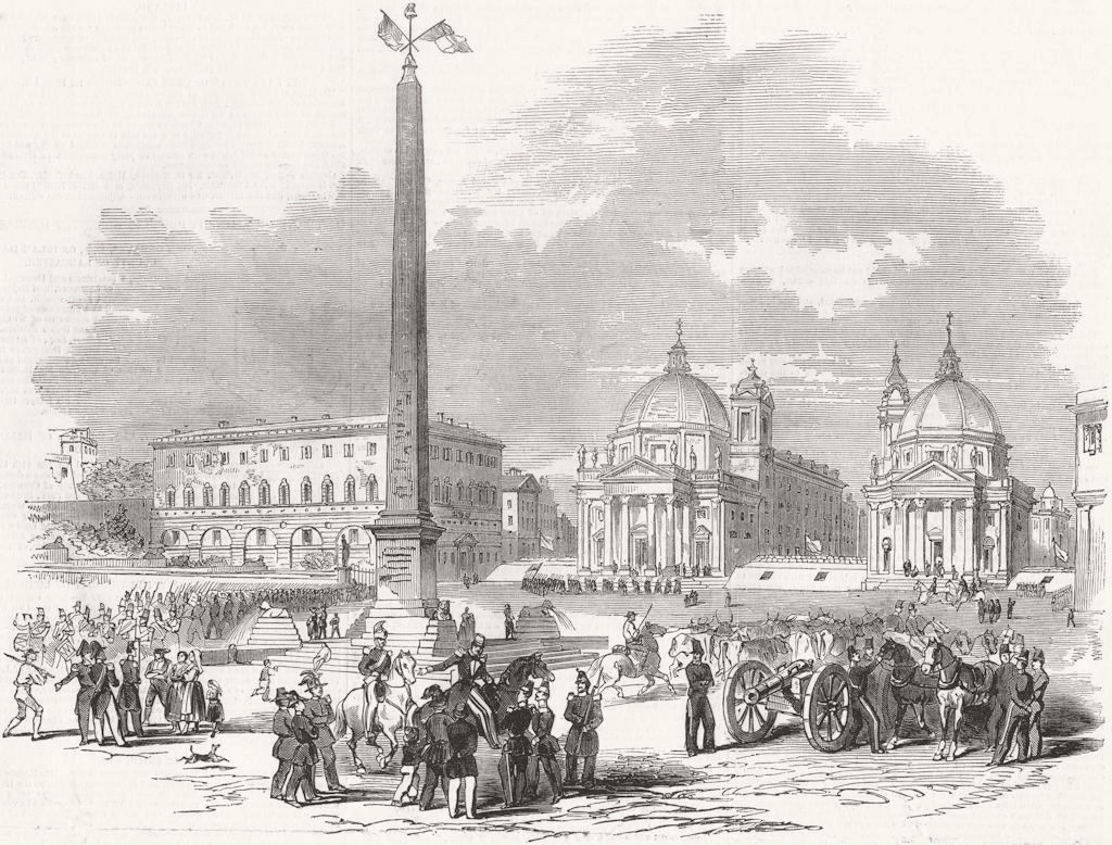 Associate Product ITALY. Entry of French into Rome-Plaza Del Popolo 1849 old antique print