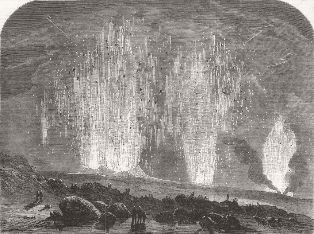Associate Product ITALY. Eruption of Mount Vesuvius. Craters, Midnight 1862 old antique print
