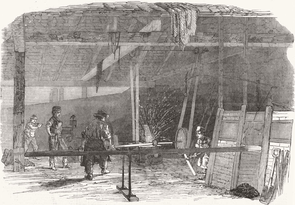 Associate Product WORCS. Chain-Cable Forging, Tividale, Dudley 1855 old antique print picture