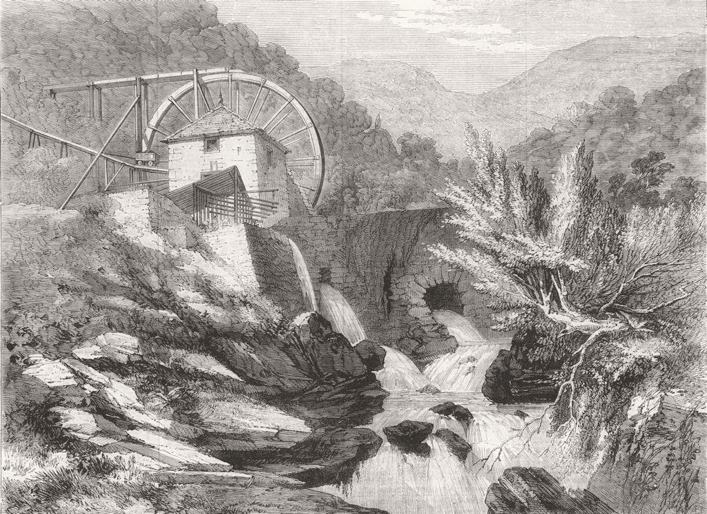 WALES. Vigra Gold Mines, North Wales. Crushing-Mill 1862 antique print