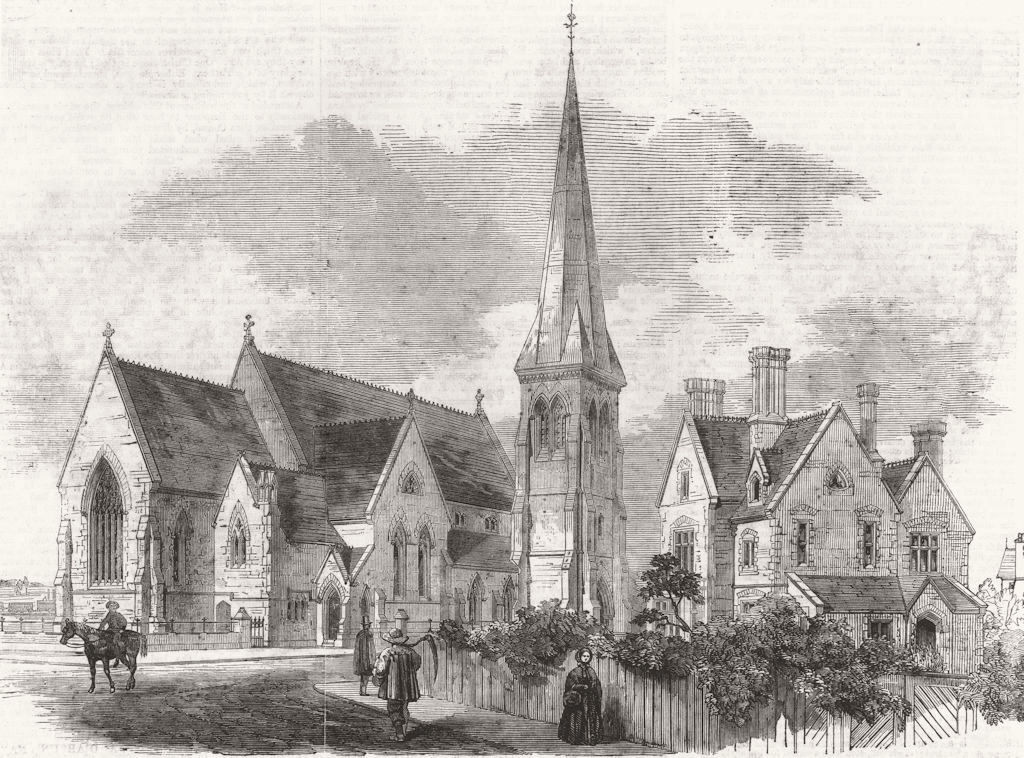 St Mark's church, Wray Park, Reigate, Surrey 1861 old antique print picture