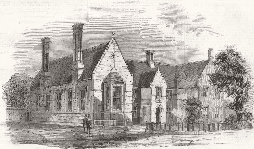 NORFOLK. new Gresham Grammar School at Holt, Norfolk 1858 old antique print